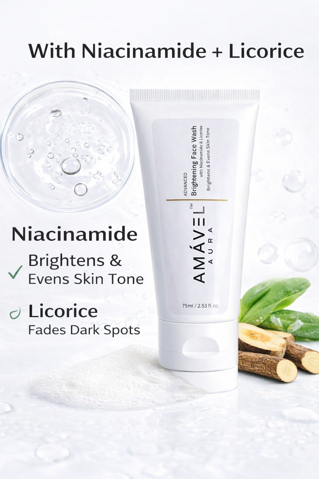 Advanced Brightening Face Wash with Niacinamide & Licorice | Dark Spots, Uneven Skin Tone & Oil Control | Gentle Daily Cleanser