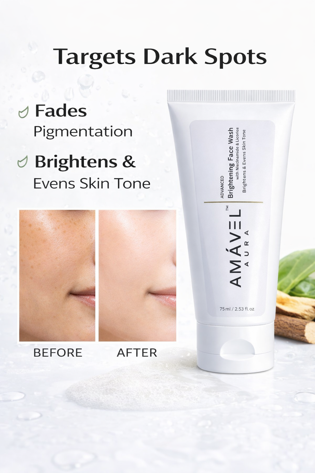 Advanced Brightening Face Wash with Niacinamide & Licorice | Dark Spots, Uneven Skin Tone & Oil Control | Gentle Daily Cleanser